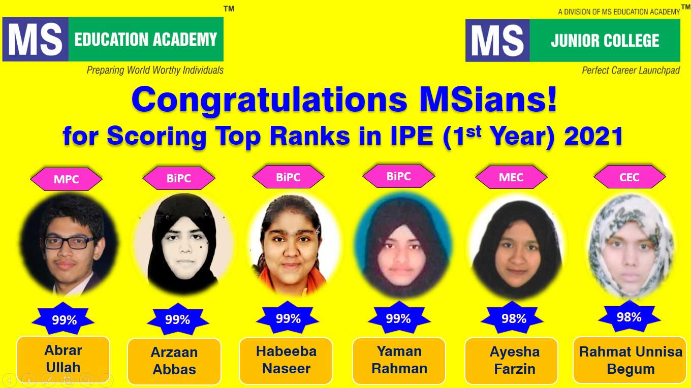 MS Education Academy Inter First Year Toppers 2021
